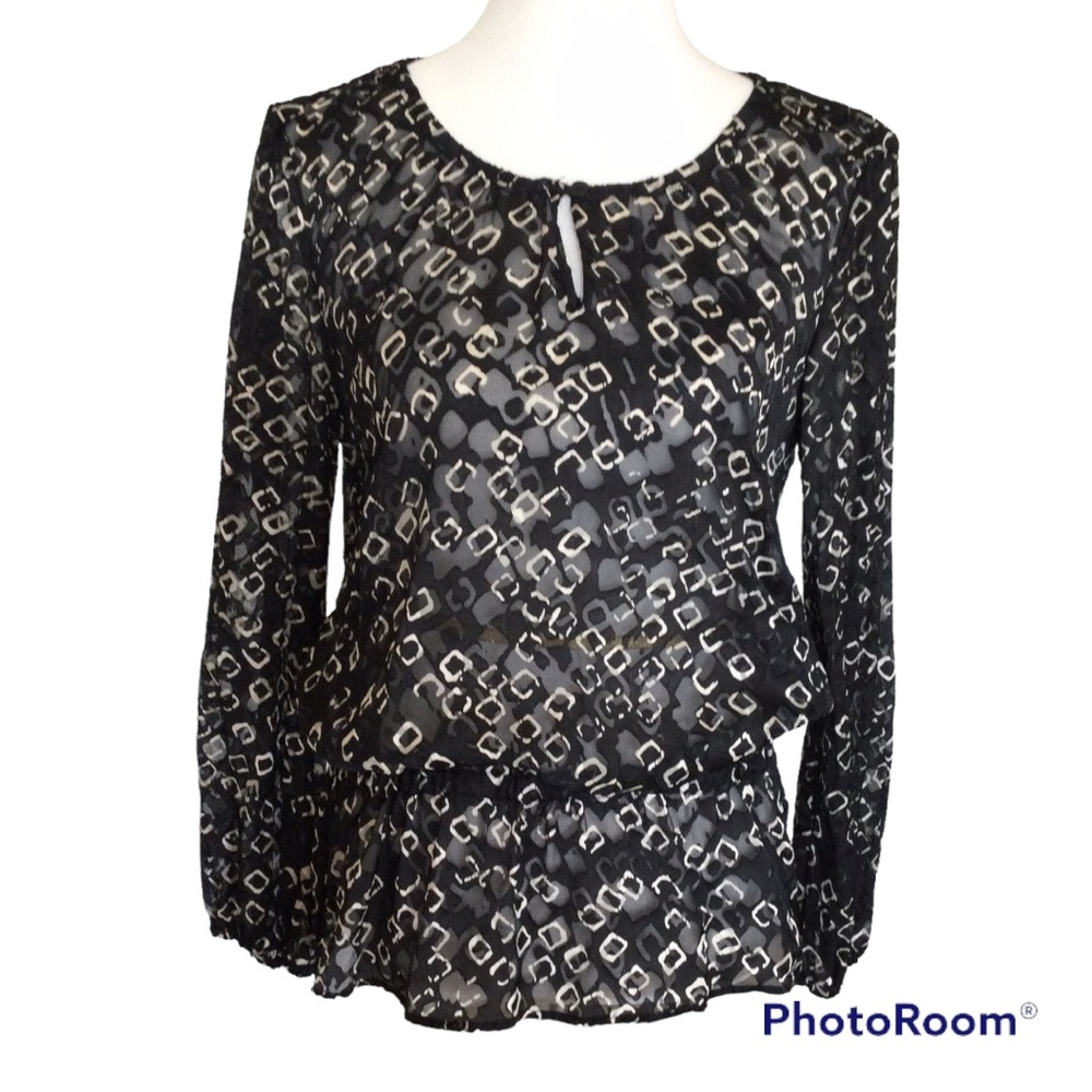 Chico’s Geo Print Peplum Blouse Size S